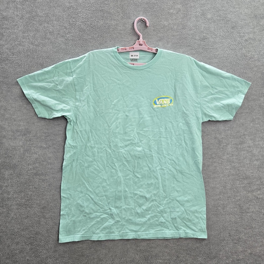 Vans Men Shirt L Mint Green Graphic Print Slush Drink Tee Logo Short